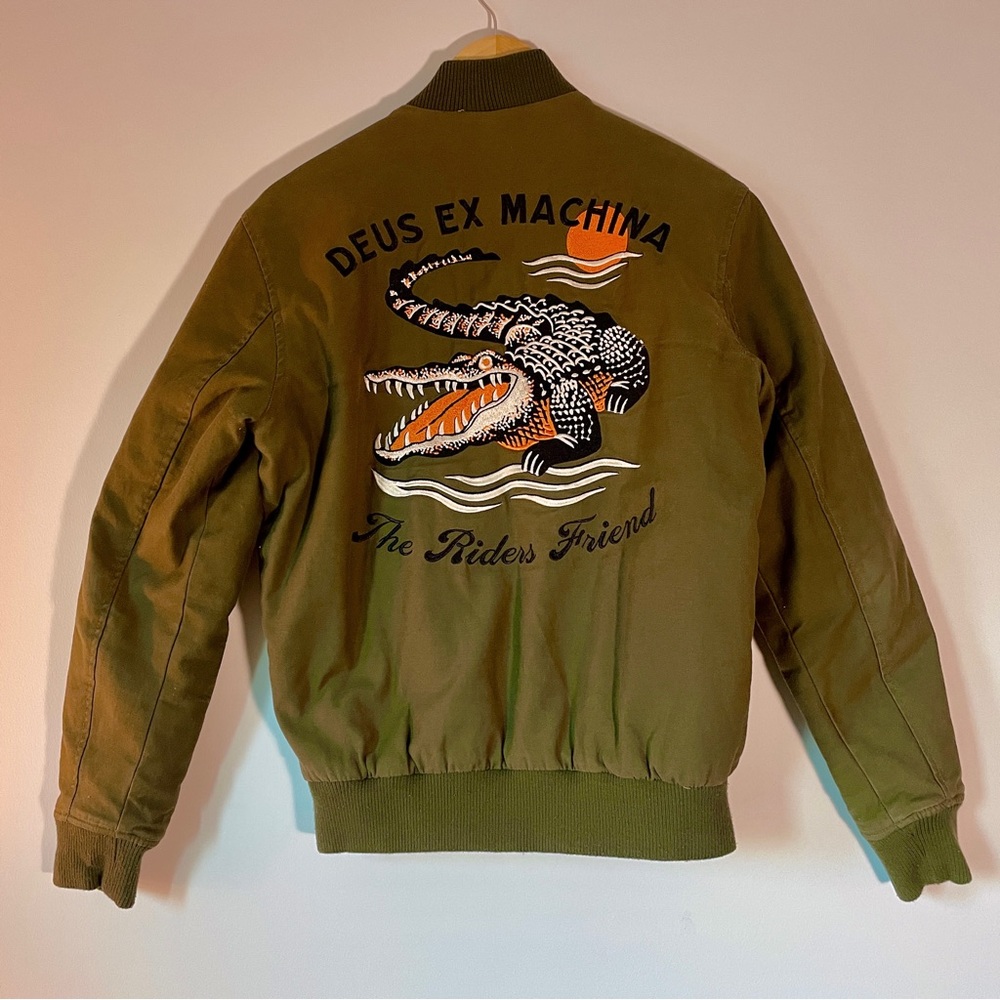 Deus Ex Machina Olive Green Elias Croc Bomber Jacket Size Small